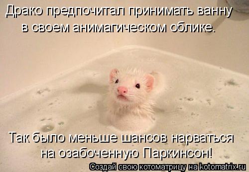 Котоматрица: Драко предпочитал принимать ванну  в своем анимагическом облике. Так было меньше шансов нарваться  на озабоченную Паркинсон!