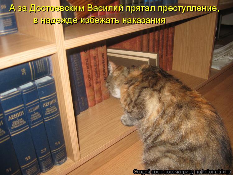 А за Достоевским Василий прятал преступление, в надежде избежать наказания... Котоматрица: А за Достоевским Василий прятал преступление, в надежде избежать наказания