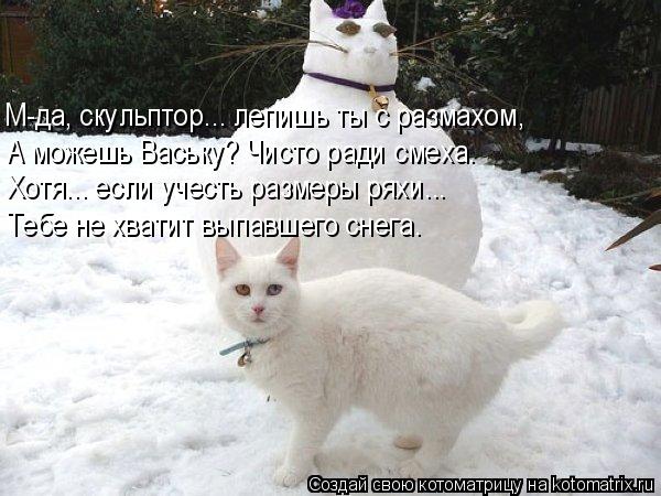 Котоматрица: М-да, скульптор... лепишь ты с размахом, А можешь Ваську? Чисто ради смеха. Хотя... если учесть размеры ряхи... Тебе не хватит выпавшего снега.