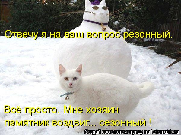 Отвечу я на ваш вопрос резонный. Всё просто. Мне хозяин памятник воздвиг... сезонный !... Котоматрица: Отвечу я на ваш вопрос резонный. Всё просто. Мне хозяин памятник воздвиг... сезонный !