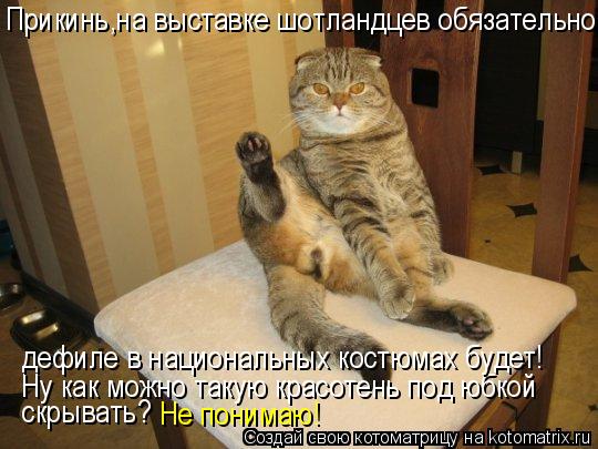 Прикинь,на выставке шотландцев обязательно Ну как можно такую красотень под юбкой скрывать? Не поним... Котоматрица: Прикинь,на выставке шотландцев обязательно Ну как можно такую красотень под юбкой скрывать? Не понимаю! дефиле в национальных костюмах бу
