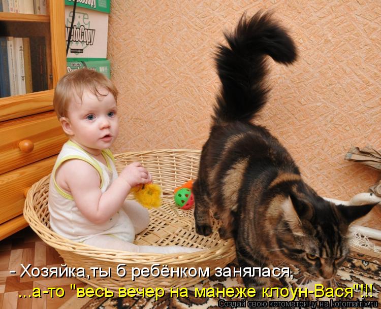 - Хозяйка,ты б ребёнком занялася, ...а-то "весь вечер на манеже клоун-Вася"!!!... Котоматрица: - Хозяйка,ты б ребёнком занялася, ...а-то "весь вечер на манеже клоун-Вася"!!!