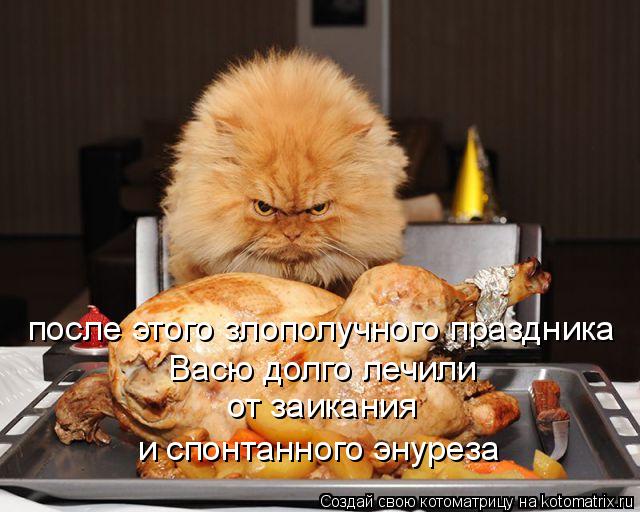 Котоматрица: после этого злополучного праздника Васю долго лечили  от заикания  и спонтанного энуреза