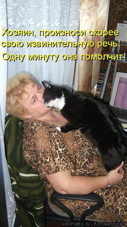 Хозяин, произноси скорее свою извинительную речь! Одну минуту она помолчит!... Котоматрица: Хозяин, произноси скорее свою извинительную речь! Одну минуту она помолчит!