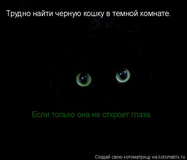 Котоматрица: Трудно найти черную кошку в темной комнате. Если только она не откроет глаза.