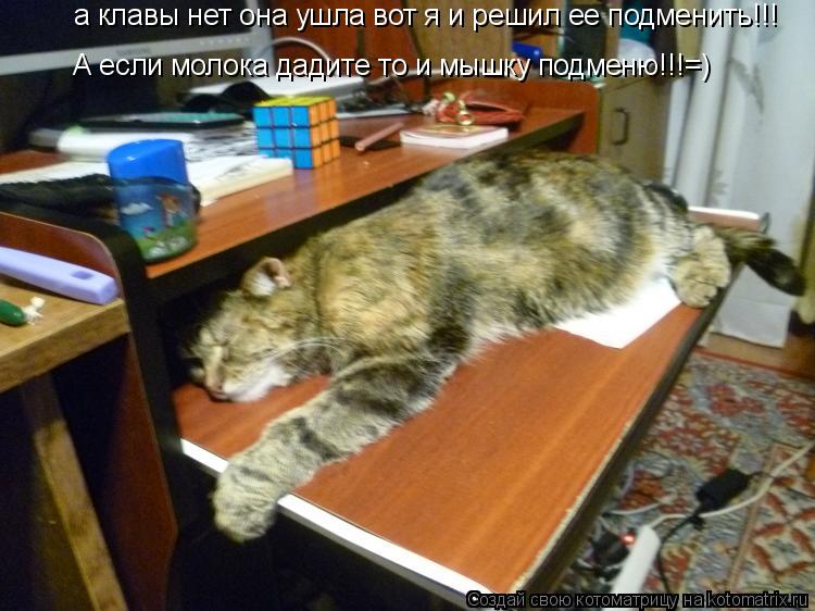 а клавы нет она ушла вот я и решил ее подменить!!! А если молока дадите то и мышку подменю!!!=)... Котоматрица: а клавы нет она ушла вот я и решил ее подменить!!! А если молока дадите то и мышку подменю!!!=)