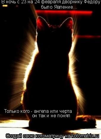 Котоматрица: было Явление... В ночь с 23 на 24 февраля дворнику Федору Только кого - ангела или черта  он так и не понял