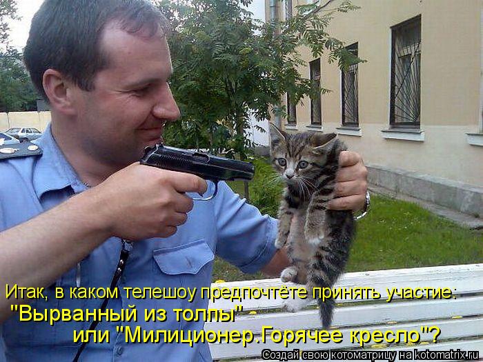 Итак, в каком телешоу предпочтёте принять участие: "Вырванный из толпы" или "Милиционер.Горячее крес... Котоматрица: Итак, в каком телешоу предпочтёте принять участие: "Вырванный из толпы" или "Милиционер.Горячее кресло"?