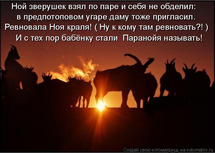в предпотоповом угаре даму тоже пригласил. Ной зверушек взял по паре и себя не обделил: Ревновала Но... Котоматрица: в предпотоповом угаре даму тоже пригласил. Ной зверушек взял по паре и себя не обделил: Ревновала Ноя краля! ( Ну к кому там ревновать?! ) И с т
