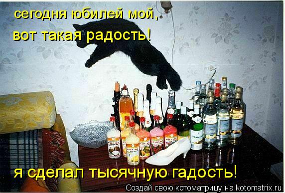Котоматрица: сегодня юбилей мой, вот такая радость! я сделал тысячную гадость!