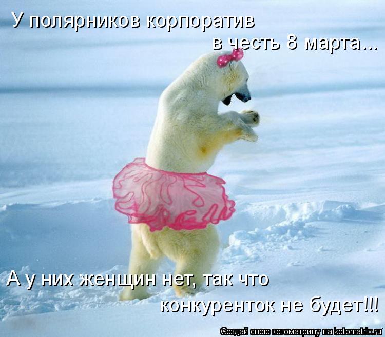 Котоматрица: У полярников корпоратив  в честь 8 марта... А у них женщин нет, так что  конкуренток не будет!!!