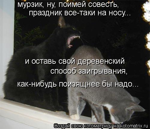 мурзик, ну, поимей совесть, праздник все-таки на носу... и оставь свой деревенский способ заигрыван... Котоматрица: мурзик, ну, поимей совесть, праздник все-таки на носу... и оставь свой деревенский способ заигрывания, как-нибудь поизящнее бы надо...