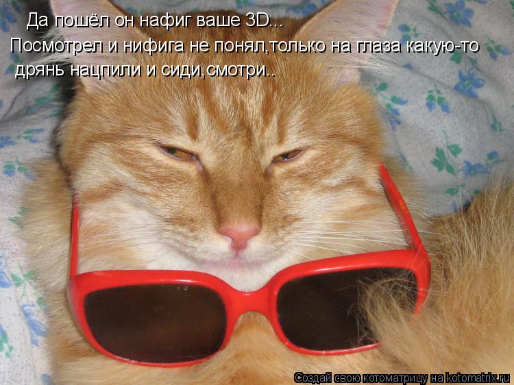 Да пошёл он нафиг ваше 3D... Посмотрел и нифига не понял,только на глаза какую-то дрянь нацпили и сид... Котоматрица: Да пошёл он нафиг ваше 3D... Посмотрел и нифига не понял,только на глаза какую-то дрянь нацпили и сиди,смотри..