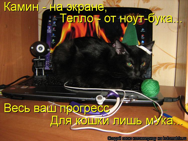 Камин - на экране, Тепло - от ноут-бука... Весь ваш прогресс Для кошки лишь мУка...... Котоматрица: Камин - на экране, Тепло - от ноут-бука... Весь ваш прогресс Для кошки лишь мУка...