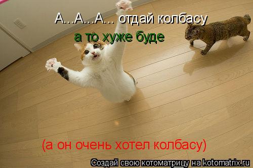 А...А...А... отдай колбасу А...А...А... отдай колбасу а то хуже буде (а он очень хотел колбасу)... Котоматрица: А...А...А... отдай колбасу А...А...А... отдай колбасу а то хуже буде (а он очень хотел колбасу)