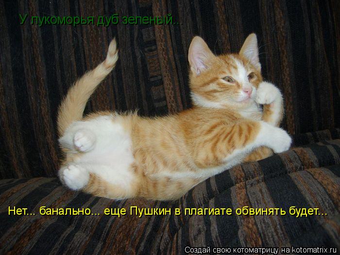 У лукоморья дуб зеленый... Нет... банально... еще Пушкин в плагиате обвинять будет...... Котоматрица: У лукоморья дуб зеленый... Нет... банально... еще Пушкин в плагиате обвинять будет...