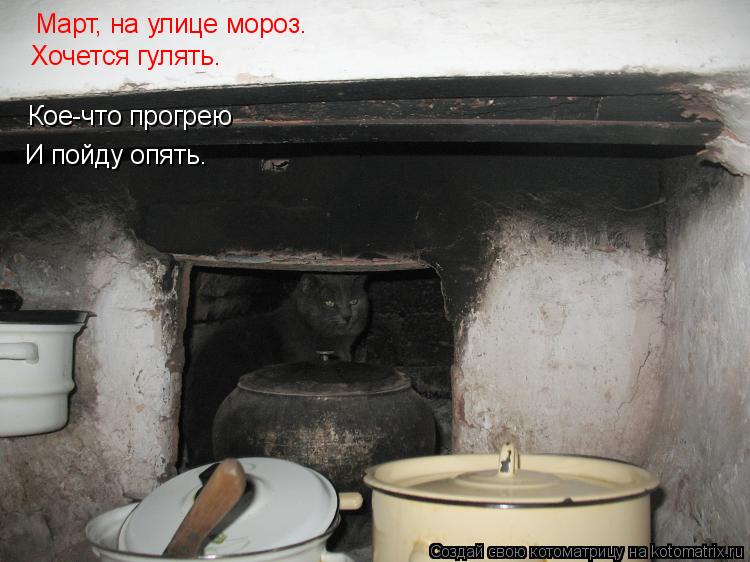 Март, на улице мороз. Хочется гулять. Кое-что прогрею И пойду опять.... Котоматрица: Март, на улице мороз. Хочется гулять. Кое-что прогрею И пойду опять.
