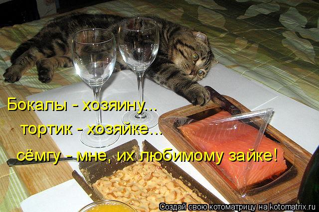 Бокалы - хозяину... тортик - хозяйке... сёмгу - мне, их любимому зайке!... Котоматрица: Бокалы - хозяину... тортик - хозяйке... сёмгу - мне, их любимому зайке!
