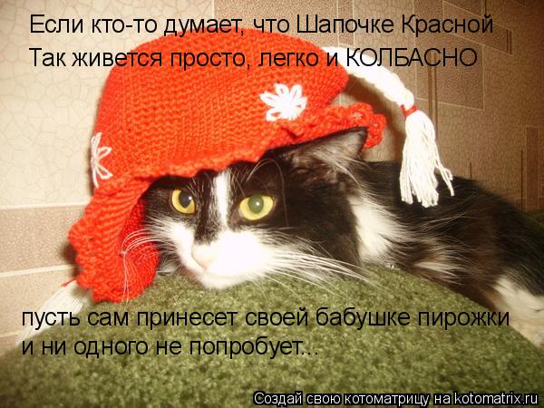 Если кто-то думает, что Шапочке Красной Так живется просто, легко и КОЛБАСНО пусть сам принесет своей... Котоматрица: Если кто-то думает, что Шапочке Красной Так живется просто, легко и КОЛБАСНО пусть сам принесет своей бабушке пирожки и ни одного не попробу