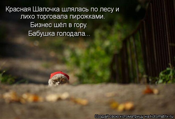 Красная Шапочка шляласт по лесу и лихо торговала пирожками. Красная Шапочка шлялась по лесу и лихо т... Котоматрица: Красная Шапочка шляласт по лесу и лихо торговала пирожками. Красная Шапочка шлялась по лесу и лихо торговала пирожками. Бизнес шёл в гору.