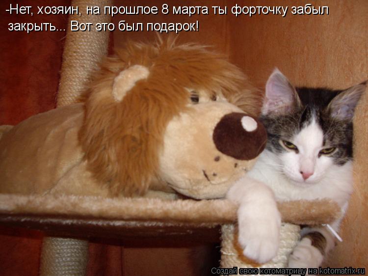 -Нет, хозяин, на прошлое 8 марта ты форточку забыл закрыть... Вот это был подарок!... Котоматрица: -Нет, хозяин, на прошлое 8 марта ты форточку забыл закрыть... Вот это был подарок!