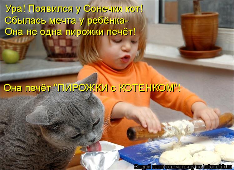 Ура! Появился у Сонечки кот! Сбылась мечта у ребёнка- Она не одна пирожки печёт! Она печёт "ПИРОЖКИ с... Котоматрица: Ура! Появился у Сонечки кот! Сбылась мечта у ребёнка- Она не одна пирожки печёт! Она печёт "ПИРОЖКИ с КОТЕНКОМ"!