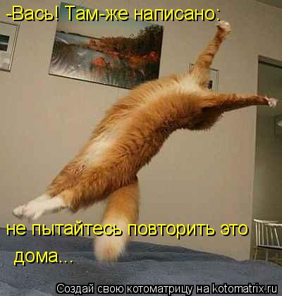 -Вась! Там-же написано: не пытайтесь повторить это дома...... Котоматрица: -Вась! Там-же написано: не пытайтесь повторить это дома...