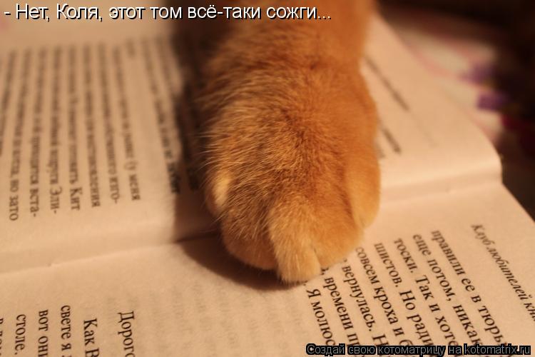 - Нет, Коля, этот том всё-таки сожги...... Котоматрица: - Нет, Коля, этот том всё-таки сожги...