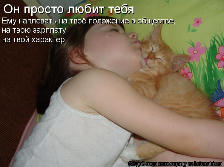 Котоматрица: Он просто любит тебя Ему наплевать на твоё положение в обществе, на твою зарплату, на твой характер