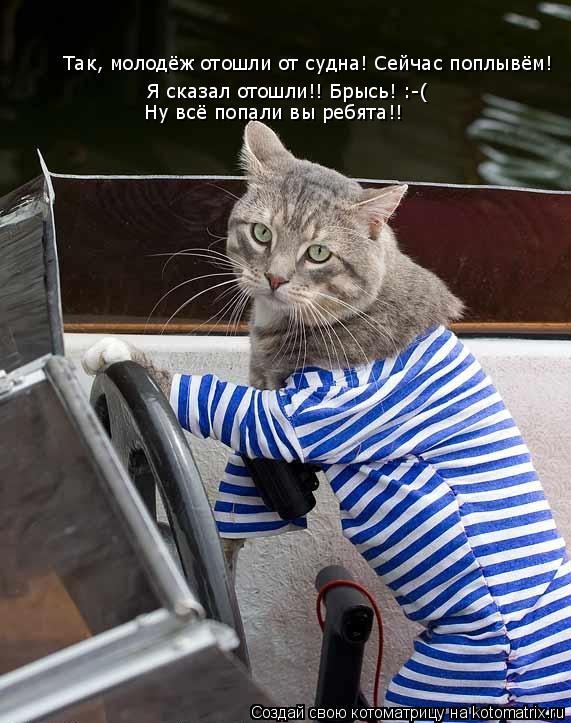 Так, молодёж отошли от судна! Сейчас поплывём! Так, молодёж отошли от судна! Сейчас поплывём! Я ск... Котоматрица: Так, молодёж отошли от судна! Сейчас поплывём! Так, молодёж отошли от судна! Сейчас поплывём! Я сказал отошли!! Брысь! :-( Ну всё попали вы реб