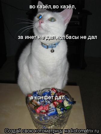 во казёл,во казёл, за инет не дал,колбасы не дал а конфет дал...... Котоматрица: во казёл,во казёл, за инет не дал,колбасы не дал а конфет дал...