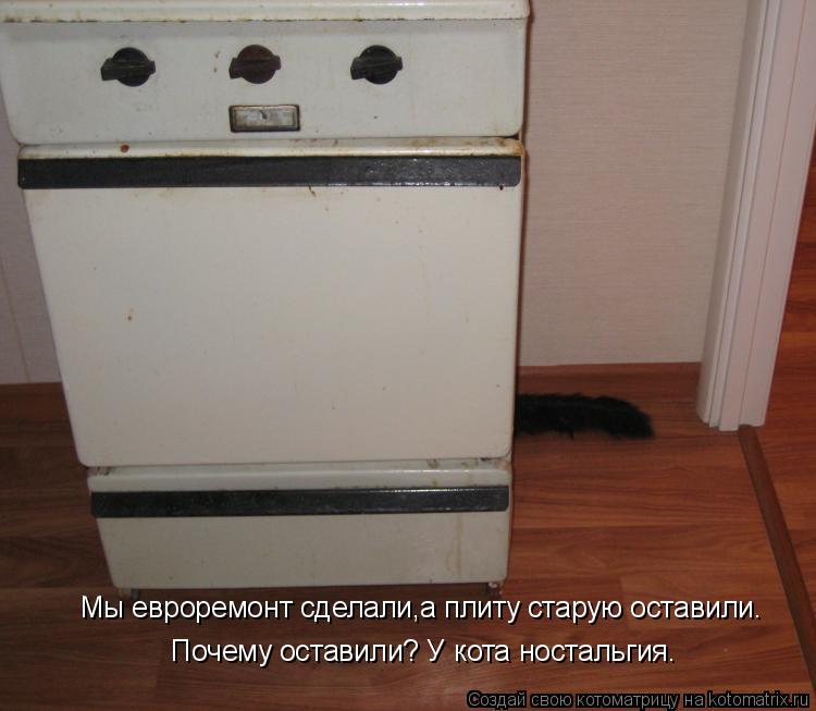 Мы евроремонт сделали,а плиту старую оставили. Почему оставили? У кота ностальгия.... Котоматрица: Мы евроремонт сделали,а плиту старую оставили. Почему оставили? У кота ностальгия.
