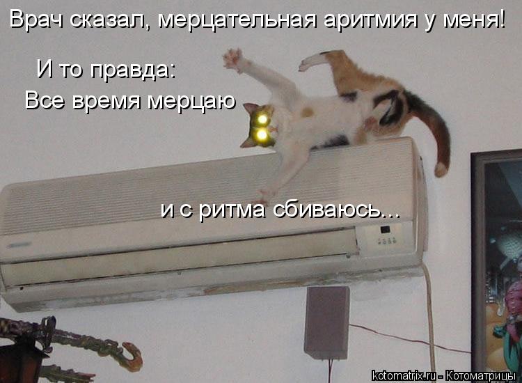 Врач сказал, мерцательная аритмия у меня! И то правда: Все время мерцаю и с ритма сбиваюсь...... Котоматрица: Врач сказал, мерцательная аритмия у меня! И то правда: Все время мерцаю и с ритма сбиваюсь...