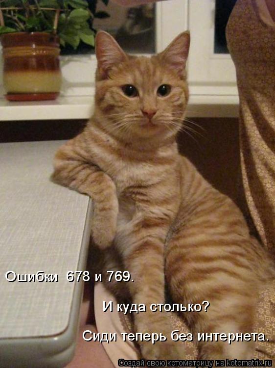 Ошибки 678 и 769. И куда столько? Сиди теперь без интернета.... Котоматрица: Ошибки 678 и 769. И куда столько? Сиди теперь без интернета.