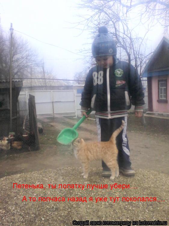 Петенька, ты лопатку лучше убери.... А то полчаса назад я уже тут покопался....... Котоматрица: Петенька, ты лопатку лучше убери.... А то полчаса назад я уже тут покопался....