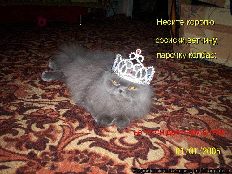 Несите королю сосиски,ветчину, парочку колбас: не то он даст вам в глаз... Котоматрица: Несите королю сосиски,ветчину, парочку колбас: не то он даст вам в глаз