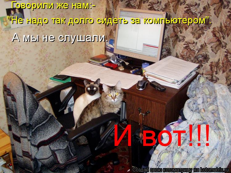 А мы не слушали. И вот!!! "Не надо так долго сидеть за компьютером". Говорили же нам:-... Котоматрица: А мы не слушали. И вот!!! "Не надо так долго сидеть за компьютером". Говорили же нам:-