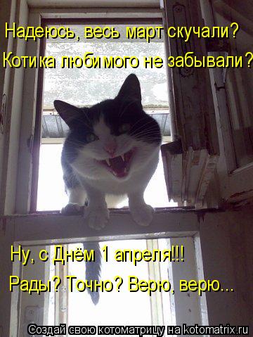 Котика любимого не забывали? Надеюсь, весь март скучали? Ну, с Днём 1 апреля!!! Рады? Точно? Верю, ве... Котоматрица: Котика любимого не забывали? Надеюсь, весь март скучали? Ну, с Днём 1 апреля!!! Рады? Точно? Верю, верю...