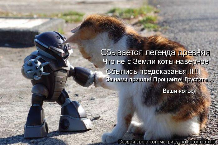Сбывается легенда древняя Что не с Земли коты наверное Сбылись предсказанья!!!!!! За нами пришли! Пр... Котоматрица: Сбывается легенда древняя Что не с Земли коты наверное Сбылись предсказанья!!!!!! За нами пришли! Прощайте! Грустите.... Ваши коты:)