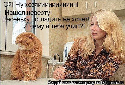 Ой! Ну хозяиииииииииин! Нашел невесту! Васеньку погладить не хочет! И чему я тебя учил?!... Котоматрица: Ой! Ну хозяиииииииииин! Нашел невесту! Васеньку погладить не хочет! И чему я тебя учил?!