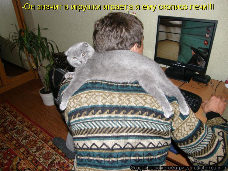 -Он значит в игрушки играет,а я ему сколиоз лечи!!!... Котоматрица: -Он значит в игрушки играет,а я ему сколиоз лечи!!!