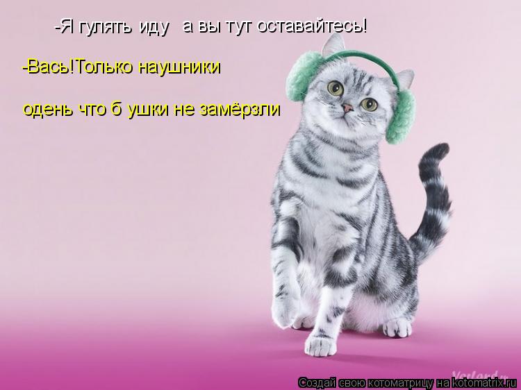 -Я гулять иду а вы тут оставайтесь! -Вась!Только наушники одень что б ушки не замёрзли... Котоматрица: -Я гулять иду а вы тут оставайтесь! -Вась!Только наушники одень что б ушки не замёрзли