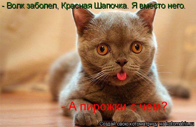 - Волк заболел, Красная Шапочка. Я вместо него. - А пирожки с чем?... Котоматрица: - Волк заболел, Красная Шапочка. Я вместо него. - А пирожки с чем?