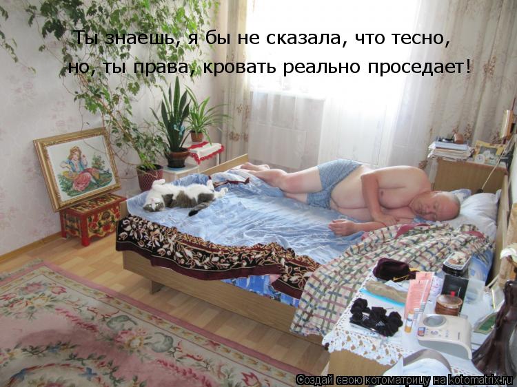 Ты знаешь, я бы не сказала, что тесно, но, ты права, кровать реально проседает!... Котоматрица: Ты знаешь, я бы не сказала, что тесно, но, ты права, кровать реально проседает!