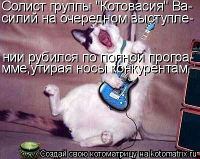 Котоматрица: Солист группы "Котовасия" Ва- силий на очередном выступле- нии рубился по полной програ- мме,утирая носы конкурентам.