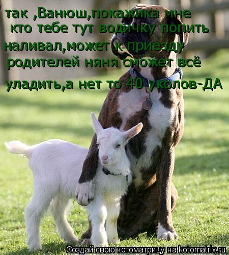 Котоматрица: так ,Ванюш,покажика мне  кто тебе тут водичку попить  наливал,может к приезду  родителей няня сможет всё  уладить,а нет то 40 уколов-ДА