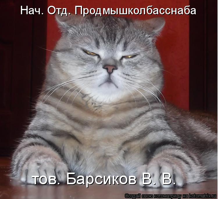 Котоматрица: Нач. Отд. Продмышколбасснаба тов. Барсиков В. В.