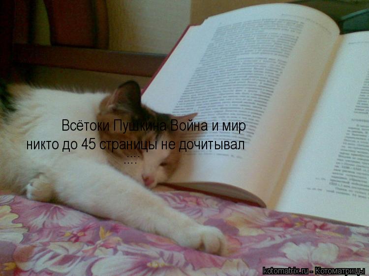 Котоматрица: Всётоки Пушкина Война и мир никто до 45 страницы не дочитывал .... ....