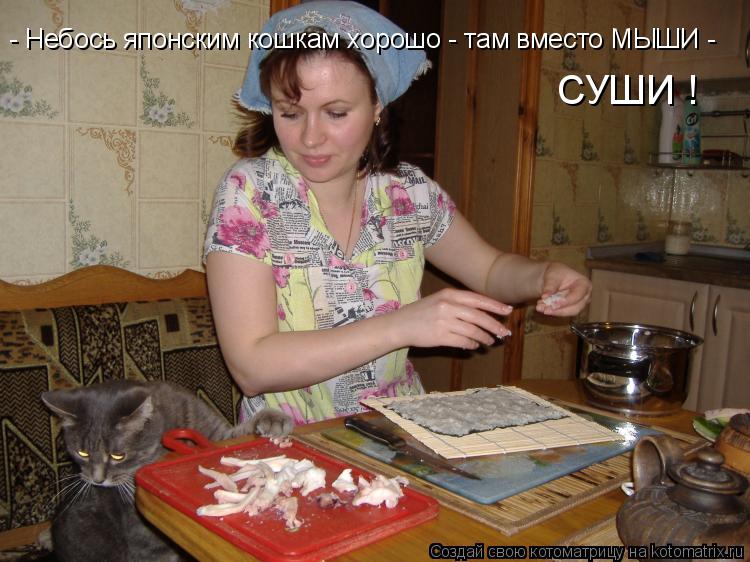 - Небось японским кошкам хорошо - там вместо МЫШИ - СУШИ !... Котоматрица: - Небось японским кошкам хорошо - там вместо МЫШИ - СУШИ !