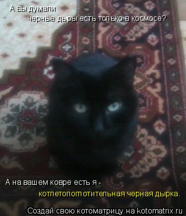 А вы думали черные дыры есть только в космосе? А на вашем ковре есть я - котлетопоглотительная чер... Котоматрица: А вы думали черные дыры есть только в космосе? А на вашем ковре есть я - котлетопоглотительная черная дырка.